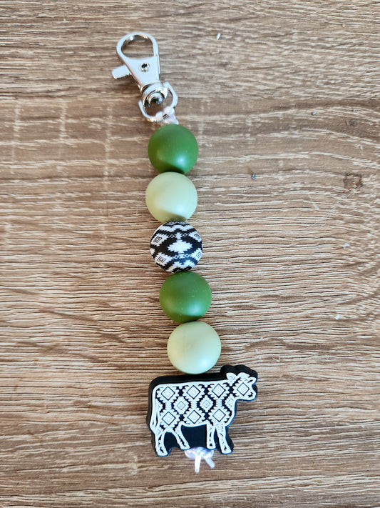 Aztec Cow Keychain